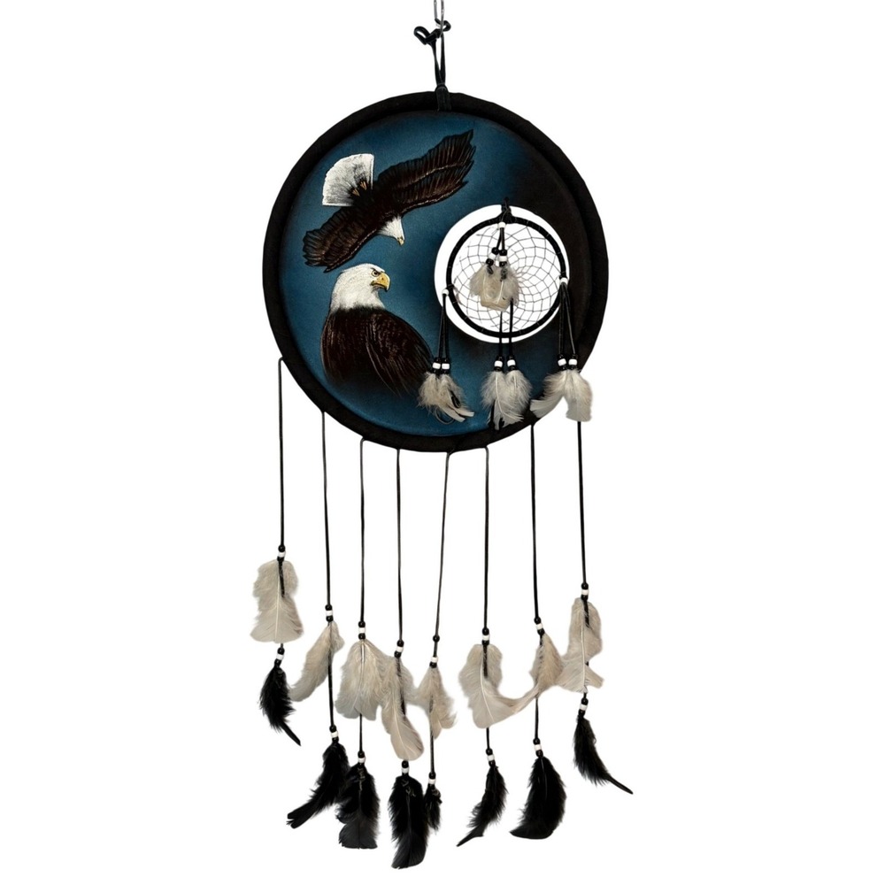 Dreamcatcher Velvet Painted Bald Eagle Wall Hanging Decor Feathers Large 15x36